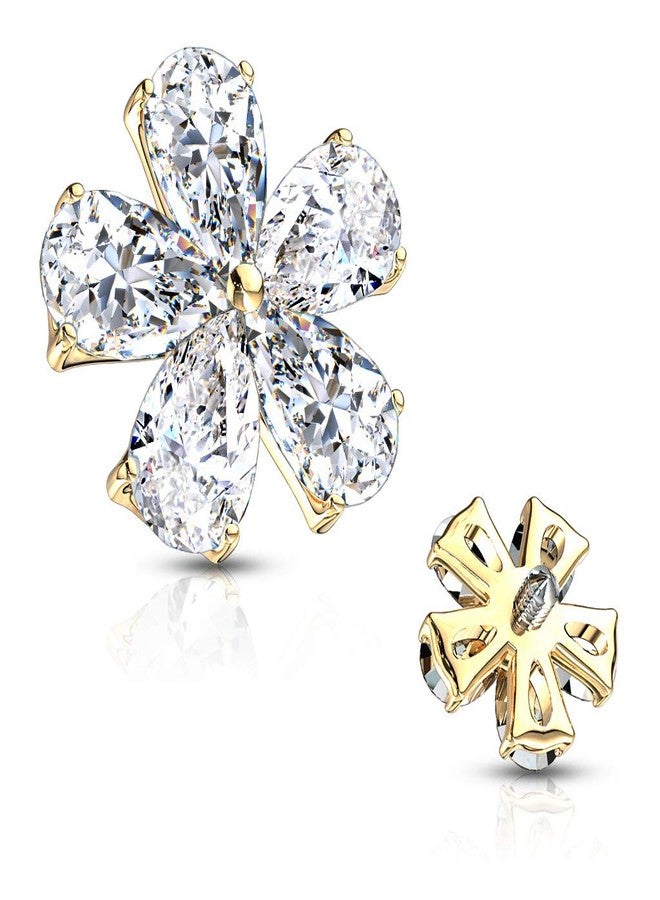 FIFTH CUE 14G Five Pear CZ Flower 316L Surgical Steel Internally Threaded Dermal Anchor Top (Gold/Clear) - Image 4